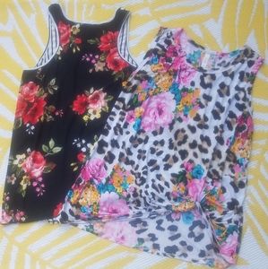 Women's Plus size 2X XXL Floral Snow Leopard print Roses Top Tshirt Tank Cami